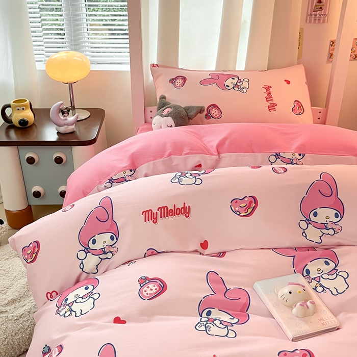 91家纺网 家纺一手货源 找家纺 2024新款三丽鸥授权全棉少女印花系列学生三件套四件套 棉三丽鸥-甜甜圈美乐蒂