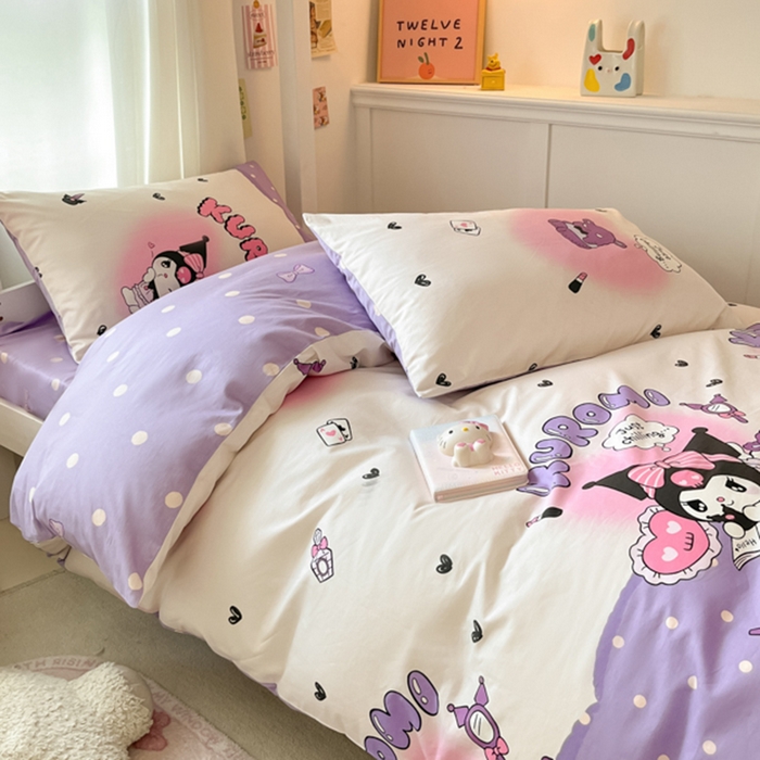 91家纺网 家纺一手货源 找家纺 2024新款三丽鸥授权全棉少女印花系列学生三件套四件套 棉三丽鸥-美梦库洛米