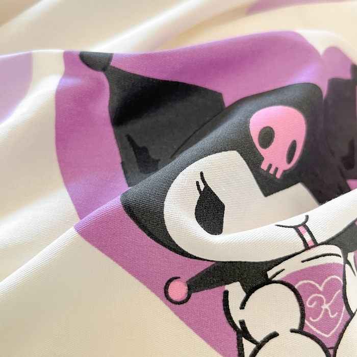 91家纺网 家纺一手货源 找家纺 2024新款三丽鸥授权全棉少女印花系列学生三件套四件套 棉三丽鸥-紫爱心库洛米