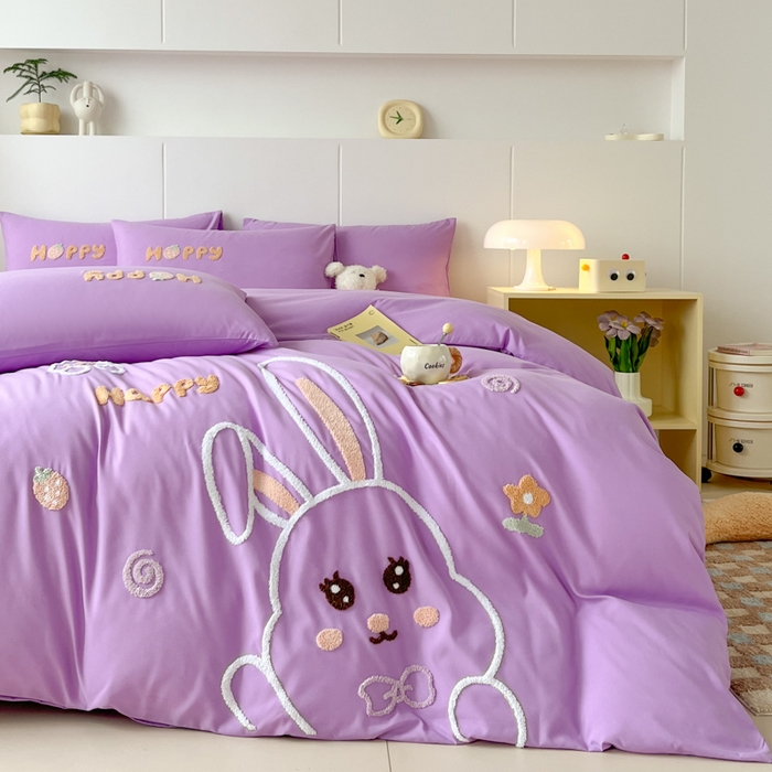 91家纺网 家纺一手货源 找家纺 言熙居家纺 2024新款加厚磨毛110克亲肤棉四件套 炫丽紫