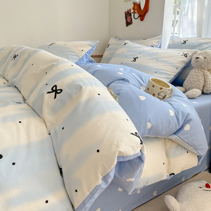 桃子家居 2024新款纯棉小清新卡通少女13372系列四件套 棉-仙仙蝴蝶结蓝