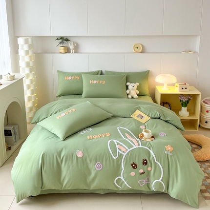 91家纺网 家纺一手货源 找家纺 言熙居家纺 2024新款加厚磨毛110克亲肤棉四件套 香草绿