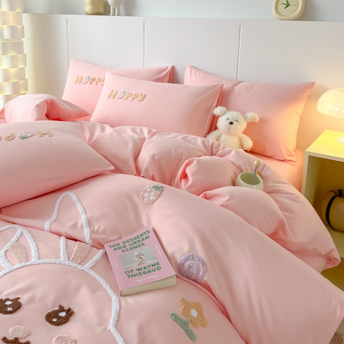 91家纺网 家纺一手货源 找家纺 言熙居家纺 2024新款加厚磨毛110克亲肤棉四件套 西瓜粉