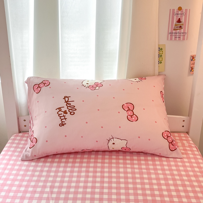 91家纺网 家纺一手货源 找家纺 2024新款三丽鸥授权全棉少女印花系列学生三件套四件套 棉三丽鸥-蝴蝶结kitty