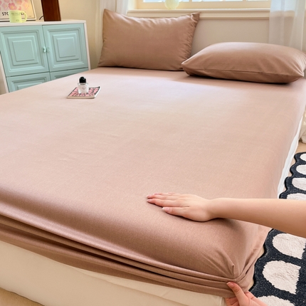 91家纺网 家纺一手货源 找家纺 莱米家纺 2024新款全棉磨毛单床笠 纯色—卡其
