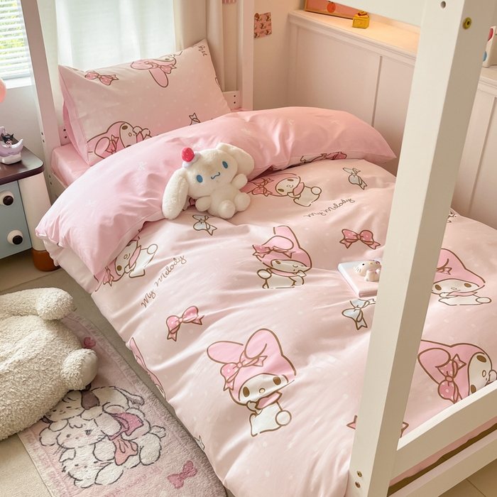 91家纺网 家纺一手货源 找家纺 2024新款三丽鸥授权全棉少女印花系列学生三件套四件套 棉三丽鸥-蝴蝶结美乐蒂