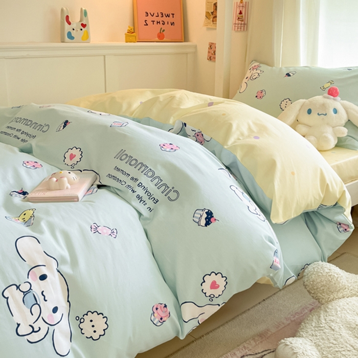 91家纺网 家纺一手货源 找家纺 2024新款三丽鸥授权全棉少女印花系列学生三件套四件套 棉三丽鸥-甜点大耳狗