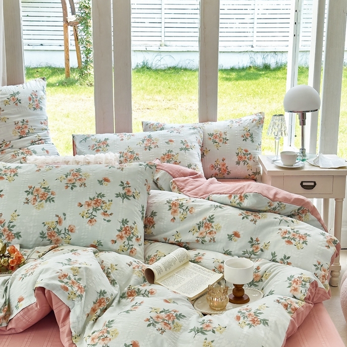 91家纺网 家纺一手货源 找家纺 梦莱斯 2024新款A类云纱棉四件套现货供应 静好