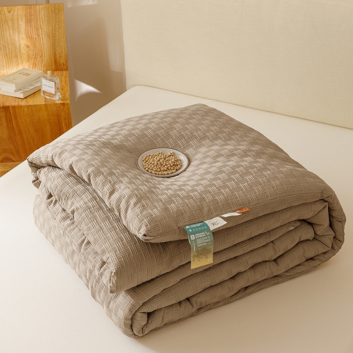 91家纺网 家纺一手货源 找家纺 卡派 2024新款水洗华夫格大豆纤维被卡其