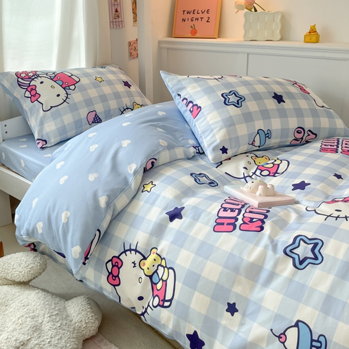 91家纺网 家纺一手货源 找家纺 2024新款三丽鸥授权全棉少女印花系列学生三件套四件套 棉三丽鸥-幸运星kitty