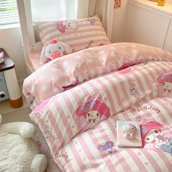 91家纺网 家纺一手货源 找家纺 2024新款三丽鸥授权全棉少女印花系列学生三件套四件套 棉三丽鸥-甜甜美乐蒂