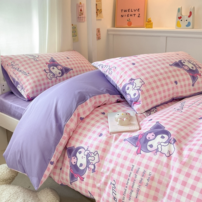 91家纺网 家纺一手货源 找家纺 2024新款三丽鸥授权全棉少女印花系列学生三件套四件套 棉三丽鸥-库洛米之心