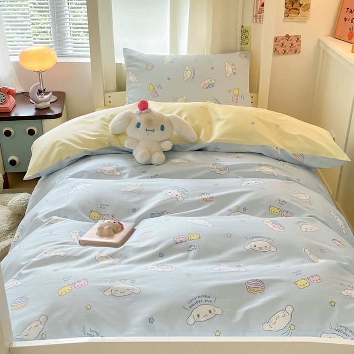 91家纺网 家纺一手货源 找家纺 2024新款三丽鸥授权全棉少女印花系列学生三件套四件套 棉三丽鸥-云朵大耳狗