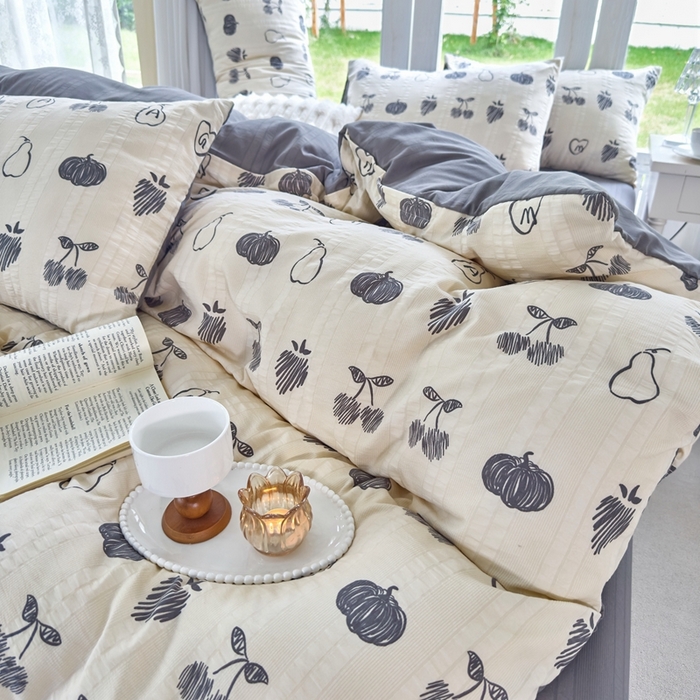 91家纺网 家纺一手货源 找家纺 梦莱斯 2024新款A类云纱棉四件套现货供应 樱桃