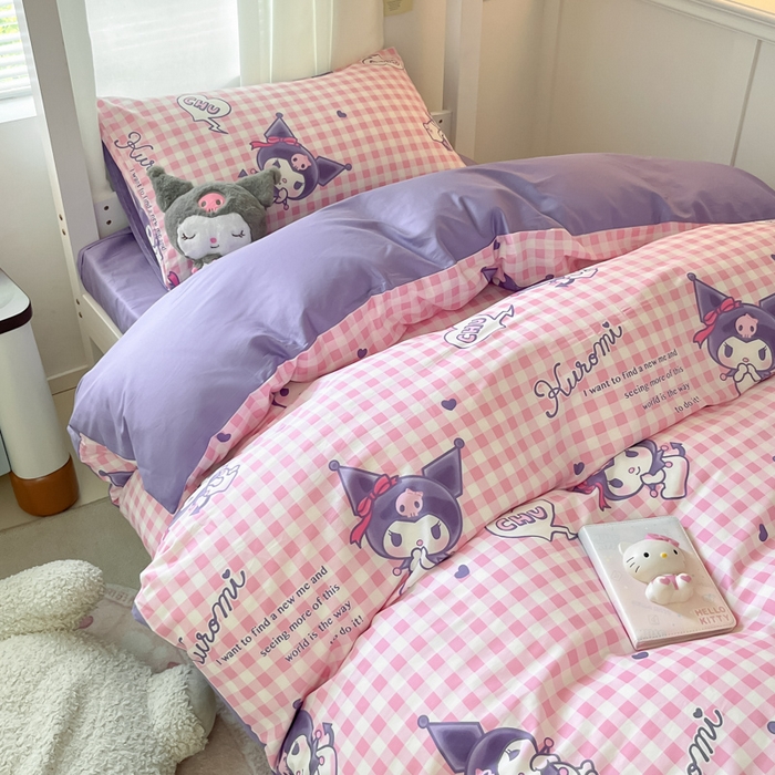 91家纺网 家纺一手货源 找家纺 2024新款三丽鸥授权全棉少女印花系列学生三件套四件套 棉三丽鸥-库洛米之心