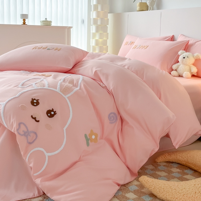 91家纺网 家纺一手货源 找家纺 言熙居家纺 2024新款加厚磨毛110克亲肤棉四件套 西瓜粉