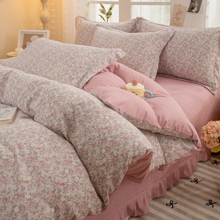 91家纺网 家纺一手货源 找家纺 梦莱斯 2024新款A类提花针织棉床盖四件套 雾里花