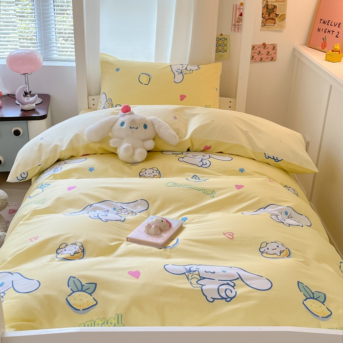 91家纺网 家纺一手货源 找家纺 2024新款三丽鸥授权全棉少女印花系列学生三件套四件套 棉三丽鸥-柠檬大耳狗