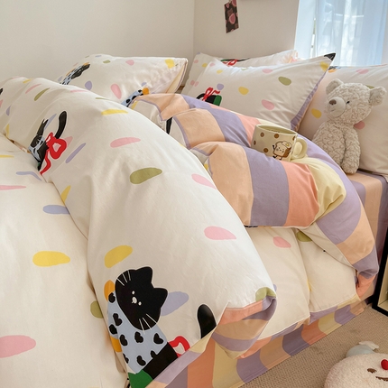 桃子家居 2024新款纯棉小清新卡通少女13372系列四件套 棉-彩绘喵