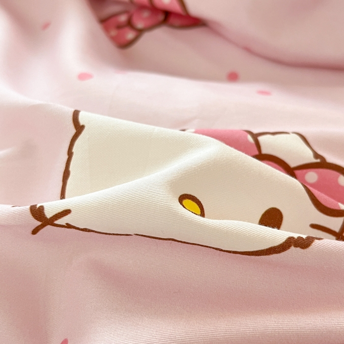 91家纺网 家纺一手货源 找家纺 2024新款三丽鸥授权全棉少女印花系列学生三件套四件套 棉三丽鸥-蝴蝶结kitty