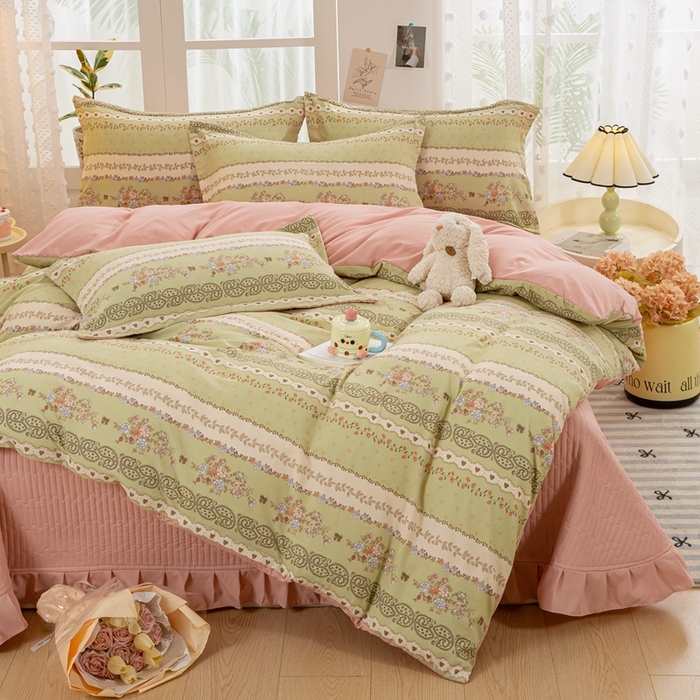 91家纺网 家纺一手货源 找家纺 梦莱斯 2024新款A类提花针织棉床盖四件套 复苏