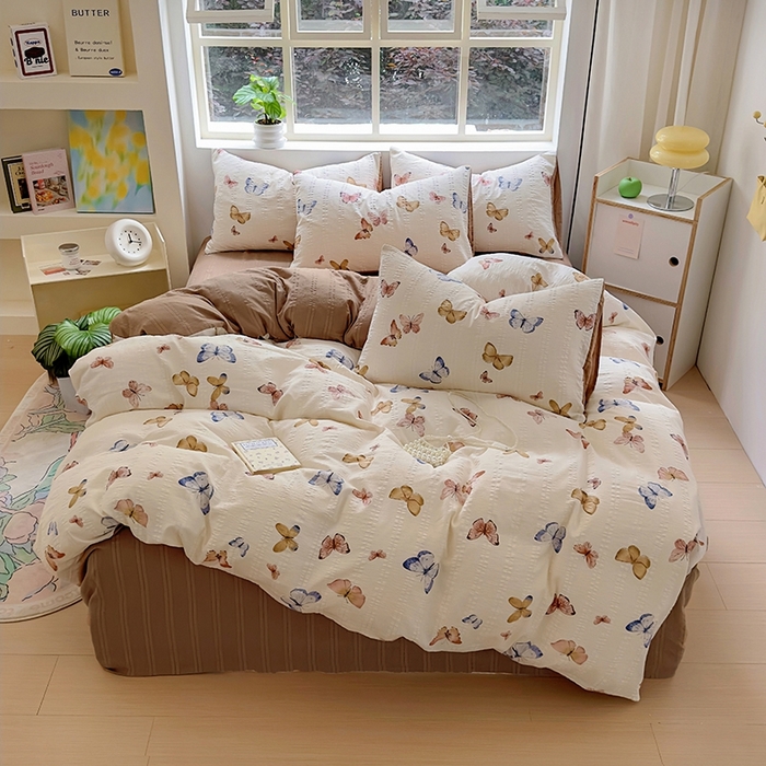 91家纺网 家纺一手货源 找家纺 阿曼达 2024新款ins博主风巨柔软的肌理感泡泡m云朵m水洗m印花四件套 云朵m-蝶梦