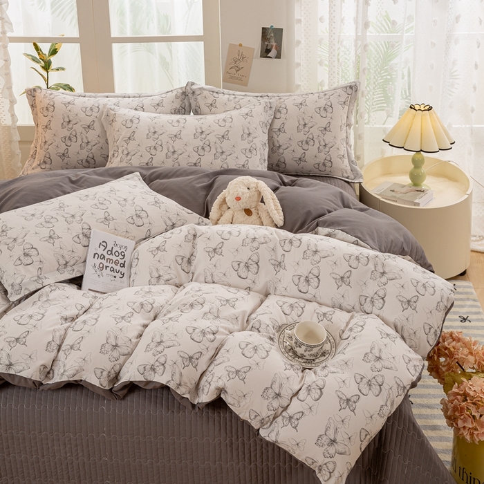 91家纺网 家纺一手货源 找家纺 梦莱斯 2024新款A类提花针织棉床盖四件套 梦蝶