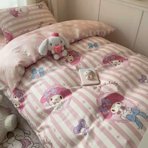 91家纺网 家纺一手货源 找家纺 2024新款三丽鸥授权全棉少女印花系列学生三件套四件套 棉三丽鸥-甜甜美乐蒂