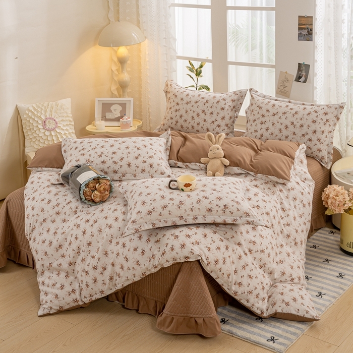 91家纺网 家纺一手货源 找家纺 梦莱斯 2024新款A类提花针织棉床盖四件套 剪秋