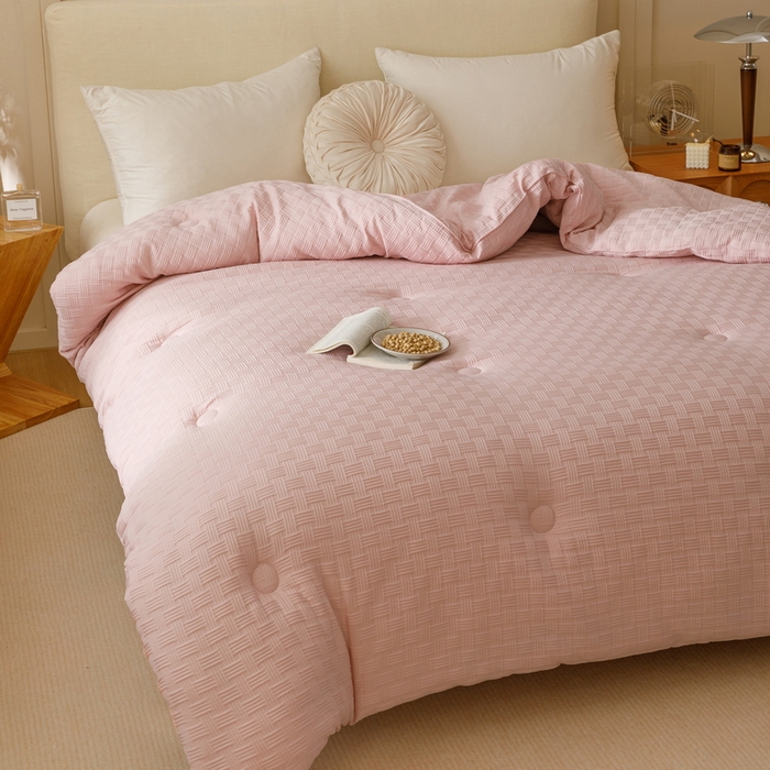 91家纺网 家纺一手货源 找家纺 卡派 2024新款水洗华夫格大豆纤维被玉色