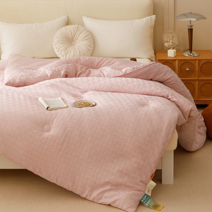 91家纺网 家纺一手货源 找家纺 卡派 2024新款水洗华夫格大豆纤维被玉色