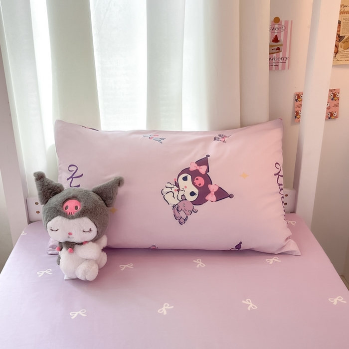 91家纺网 家纺一手货源 找家纺 2024新款三丽鸥授权全棉少女印花系列学生三件套四件套 棉三丽鸥-蝴蝶库洛米