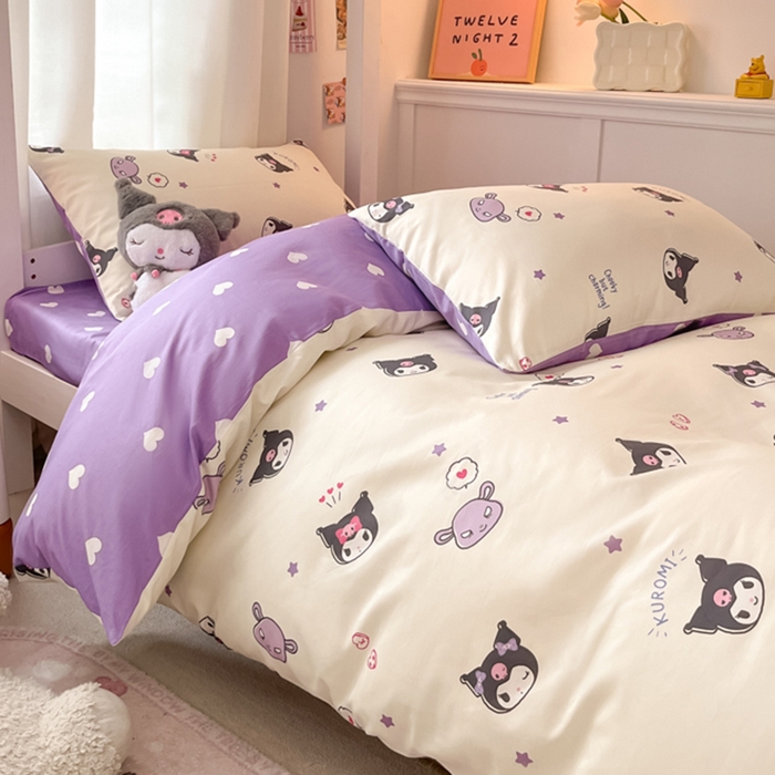 91家纺网 家纺一手货源 找家纺 2024新款三丽鸥授权全棉少女印花系列学生三件套四件套 棉三丽鸥-迷你库洛米