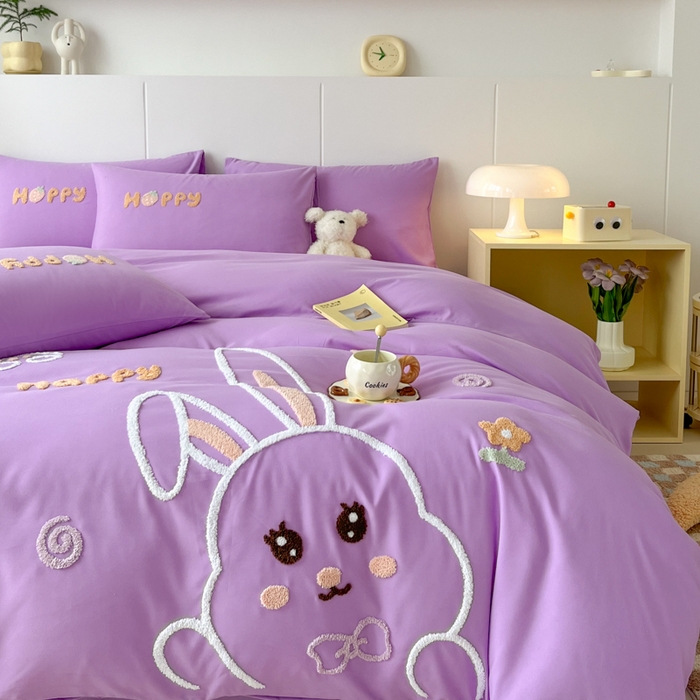 91家纺网 家纺一手货源 找家纺 言熙居家纺 2024新款加厚磨毛110克亲肤棉四件套 炫丽紫