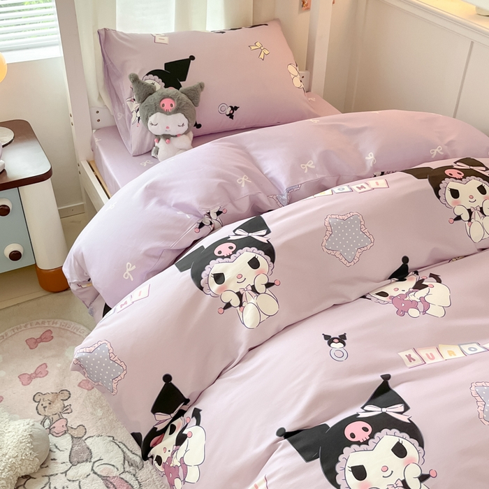 91家纺网 家纺一手货源 找家纺 2024新款三丽鸥授权全棉少女印花系列学生三件套四件套 棉三丽鸥-星星库洛米