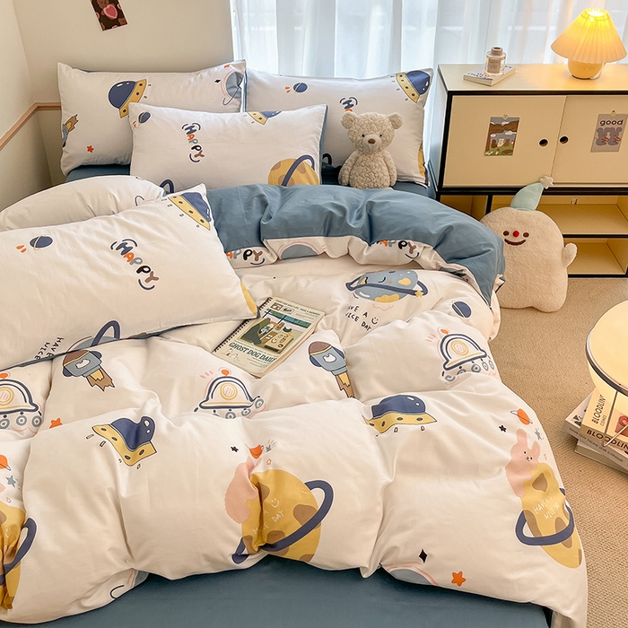 91家纺网 家纺一手货源 找家纺 桃子家居  2024新款纯棉小清新卡通少女13372系列四件套 棉-流浪地球