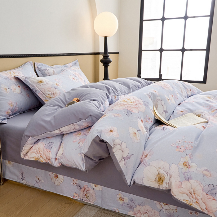 91家纺网 家纺一手货源 找家纺 橙艺家居 2024新款全棉超柔生态磨毛四件套全棉四件套纯棉四件套 回眸一笑-蓝