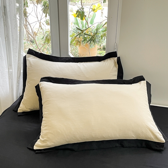 91家纺网 家纺一手货源 找家纺 慕澄家纺 2024新款美拉德风双拼四件套 美拉德-米白+黑