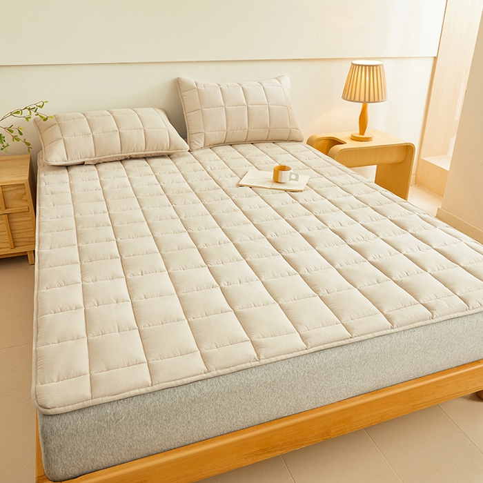 91家纺网 家纺一手货源 找家纺 3C 2024新款亲肤全棉加厚双面床护垫 卡其