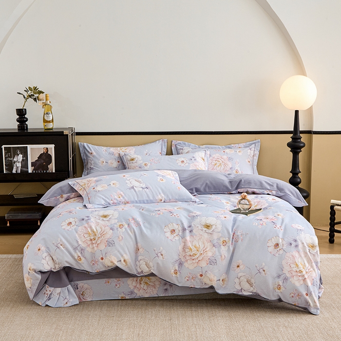 91家纺网 家纺一手货源 找家纺 橙艺家居 2024新款全棉超柔生态磨毛四件套全棉四件套纯棉四件套 回眸一笑-蓝