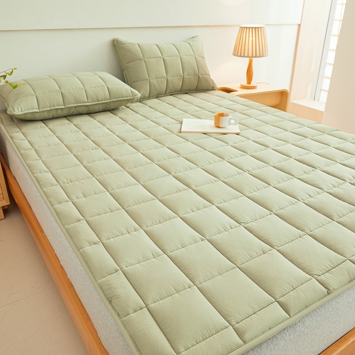 91家纺网 家纺一手货源 找家纺 3C 2024新款亲肤全棉加厚双面床护垫 豆绿