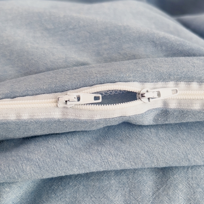 91家纺网 家纺一手货源 找家纺 2024新款无印风水洗棉亲肤简约学生三件套 优雅蓝