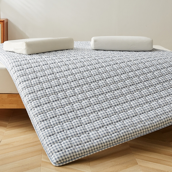 91家纺网 家纺一手货源 找家纺 迪乐妮 2024新款成人款藤席双面可用床垫（无印家居风） 蓝小格