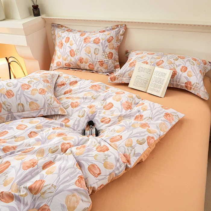 91家纺网 家纺一手货源 找家纺 橙艺家居 2024新款全棉超柔生态磨毛四件套全棉四件套纯棉四件套 盛世颜-桔