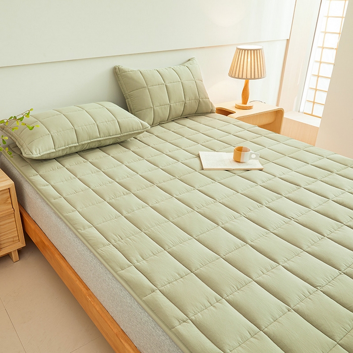 91家纺网 家纺一手货源 找家纺 3C 2024新款亲肤全棉加厚双面床护垫 豆绿