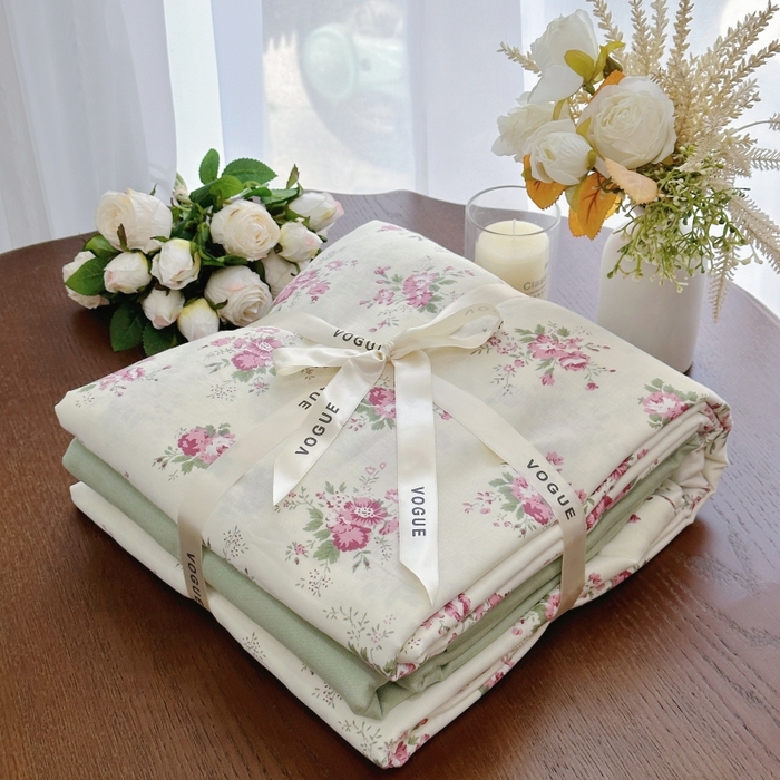 91家纺网 家纺一手货源 找家纺 （总）2025新款全棉A类小清新双层纱套件---系列三