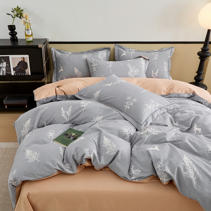 91家纺网 家纺一手货源 找家纺 橙艺家居 2024新款全棉超柔生态磨毛四件套全棉四件套纯棉四件套 芊芊之恋-灰