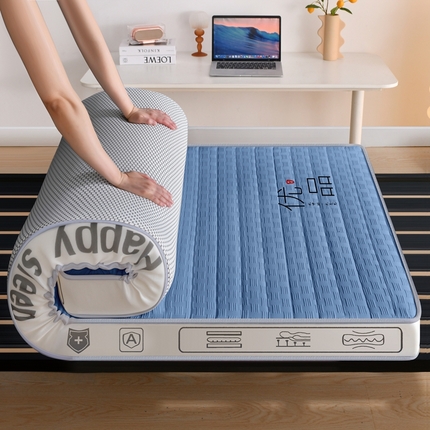 91家纺网 家纺一手货源 找家纺 顺发床垫 2025新款A类华夫格天然乳胶记忆海绵床垫学生款图 华夫格-蓝色