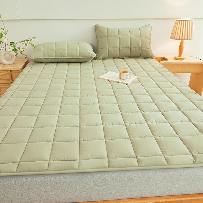 91家纺网 家纺一手货源 找家纺 3C 2024新款亲肤全棉加厚双面床护垫 豆绿