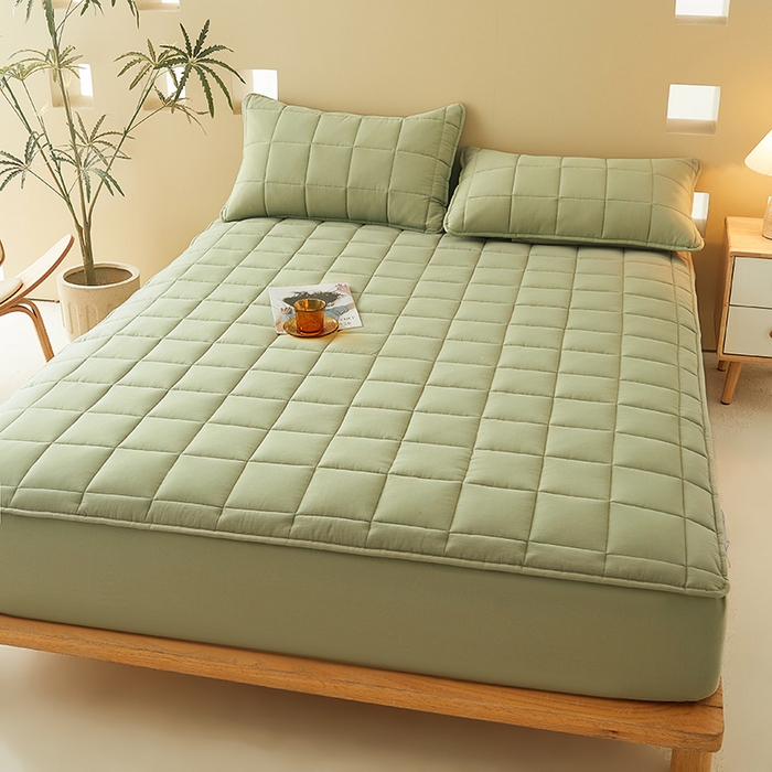 91家纺网 家纺一手货源 找家纺 3C 2024新款柔软亲肤全棉双面床笠 豆绿